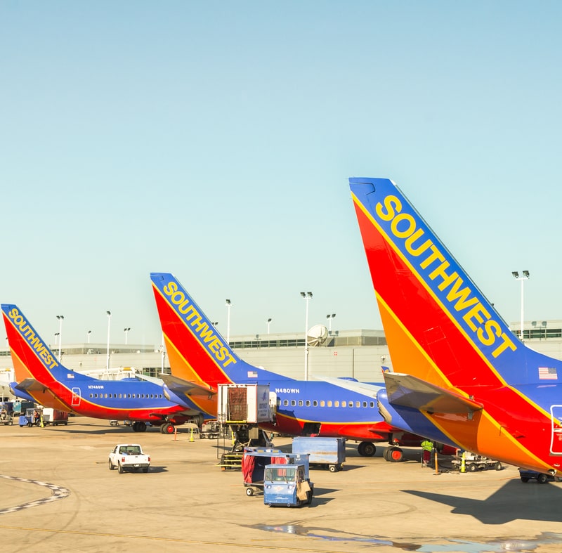 three airplanes of southwest airlines