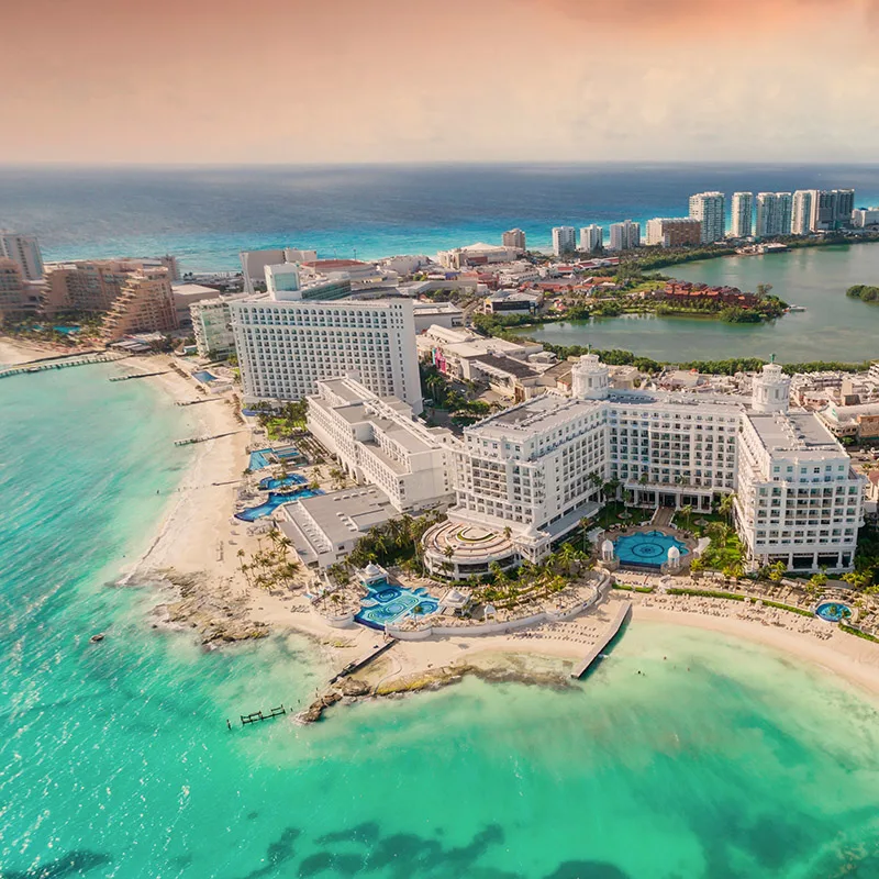 Cancun hotel zone at sunset