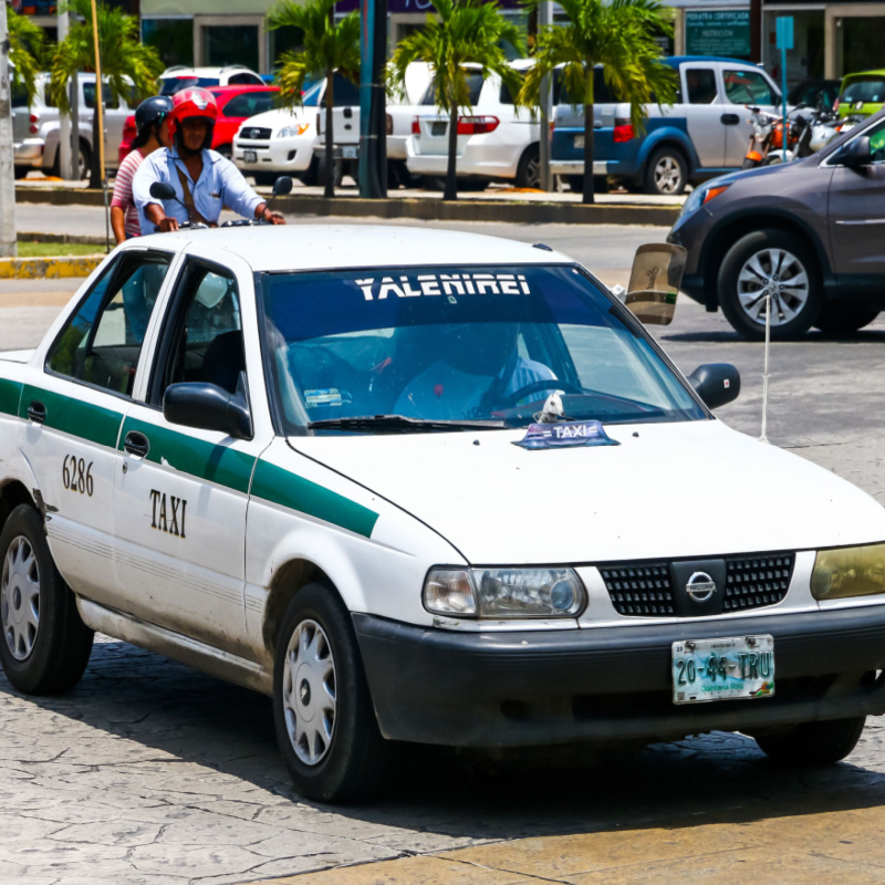 Cancun Taxi on a street of the city.