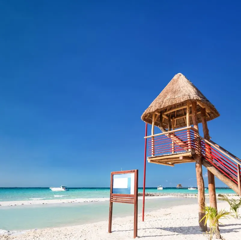 lifeguard station at a clear beach in Isla Mujeres.