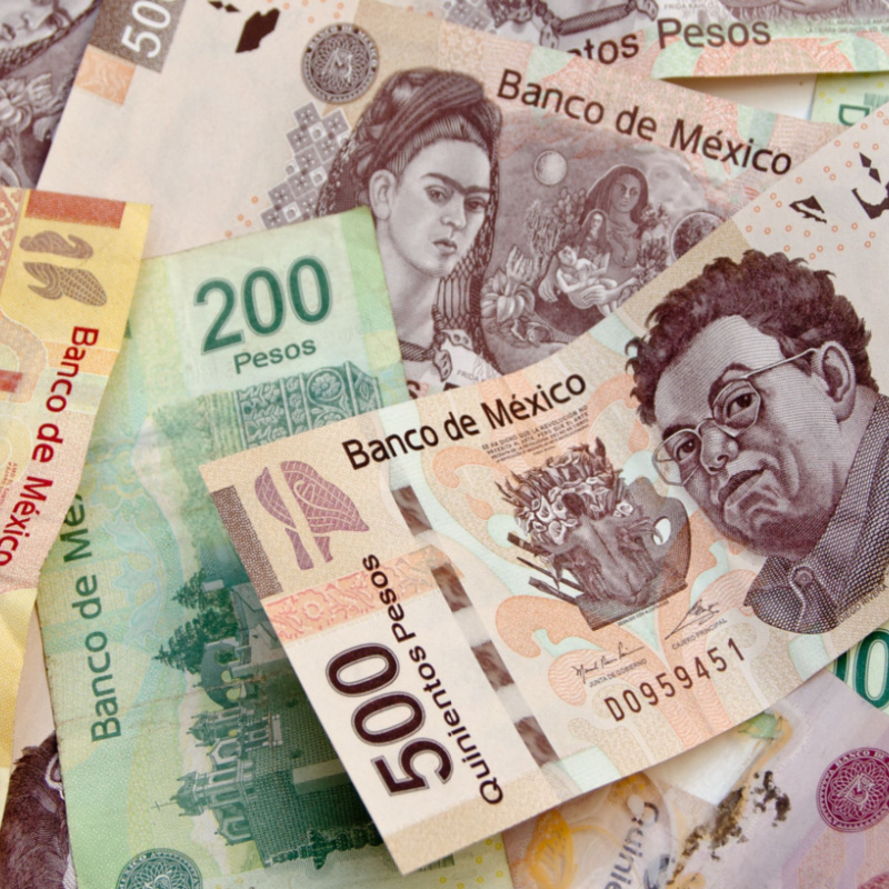 A pile of Mexican pesos.