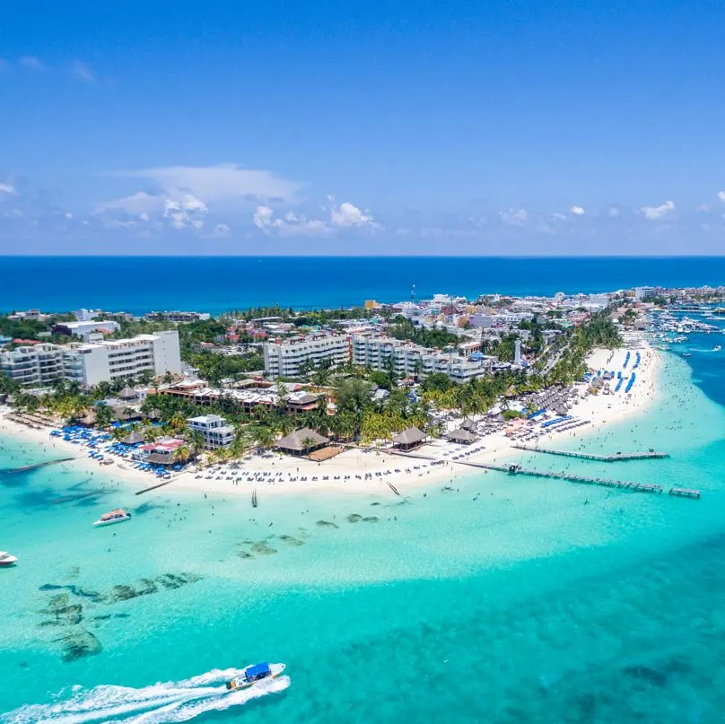 aerial shot of playa norte in Isla mujeres