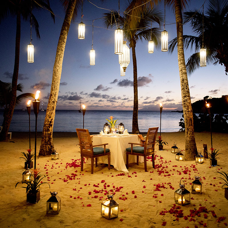 Romantic dinner table on beach
