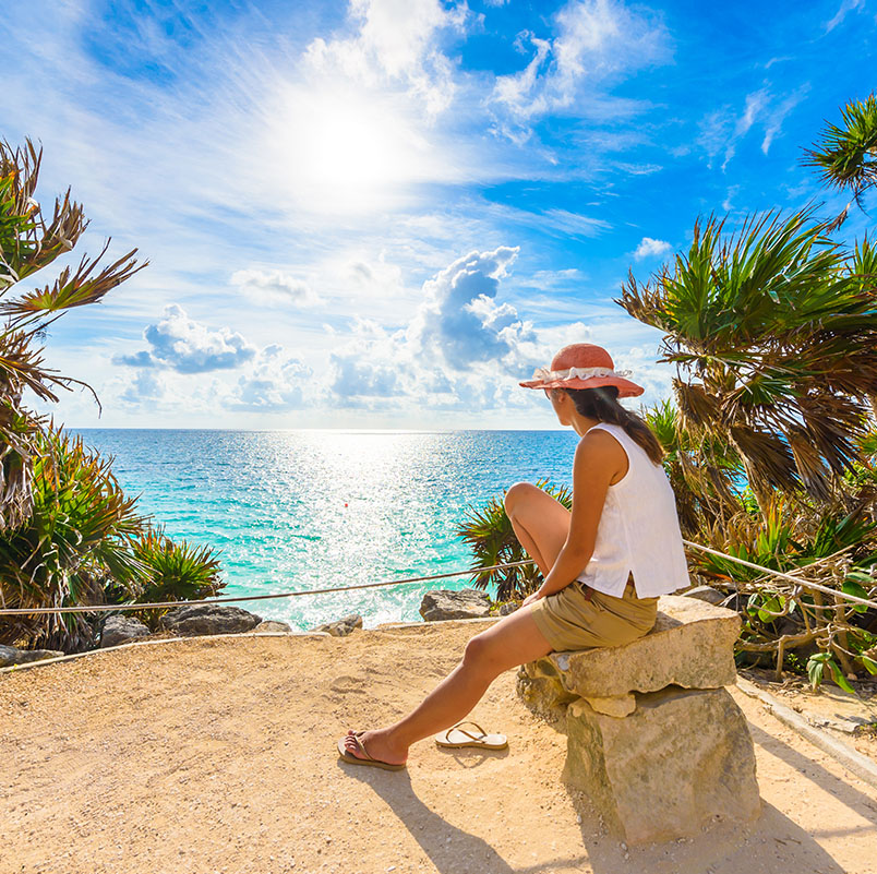 woman looking towards Tulum ocean