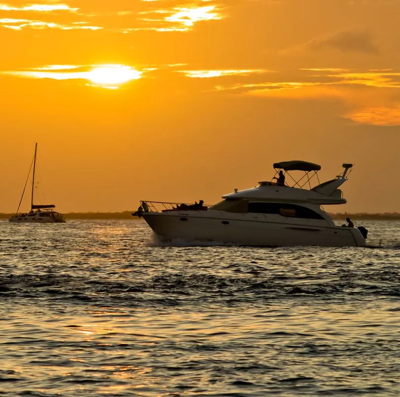 Yacht at sunset in Cancun, Mexico