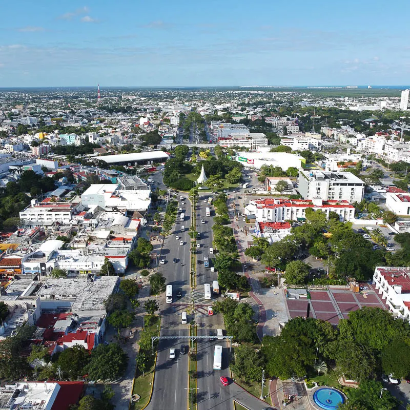 downtown cancun aerial shot