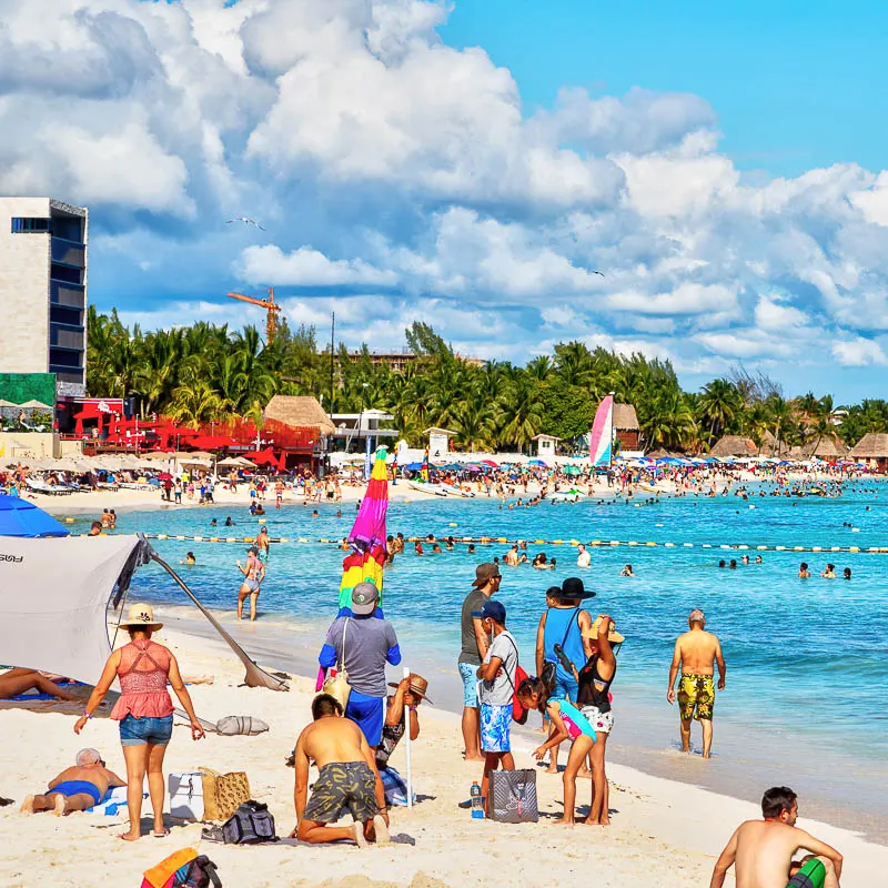 Crowd of Beachgoers on a Cancun Beach