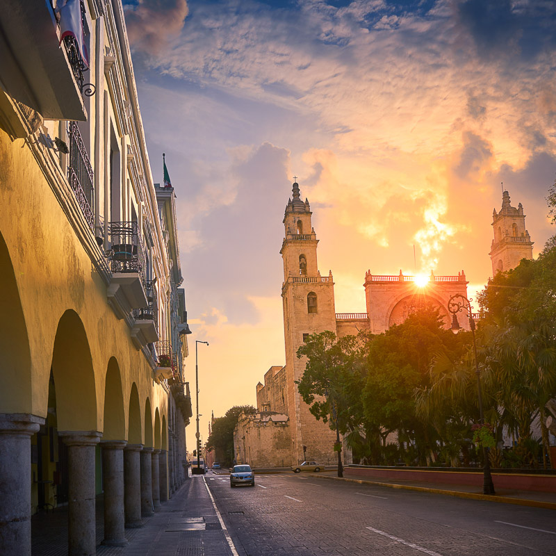 sunset view of merida cathedral