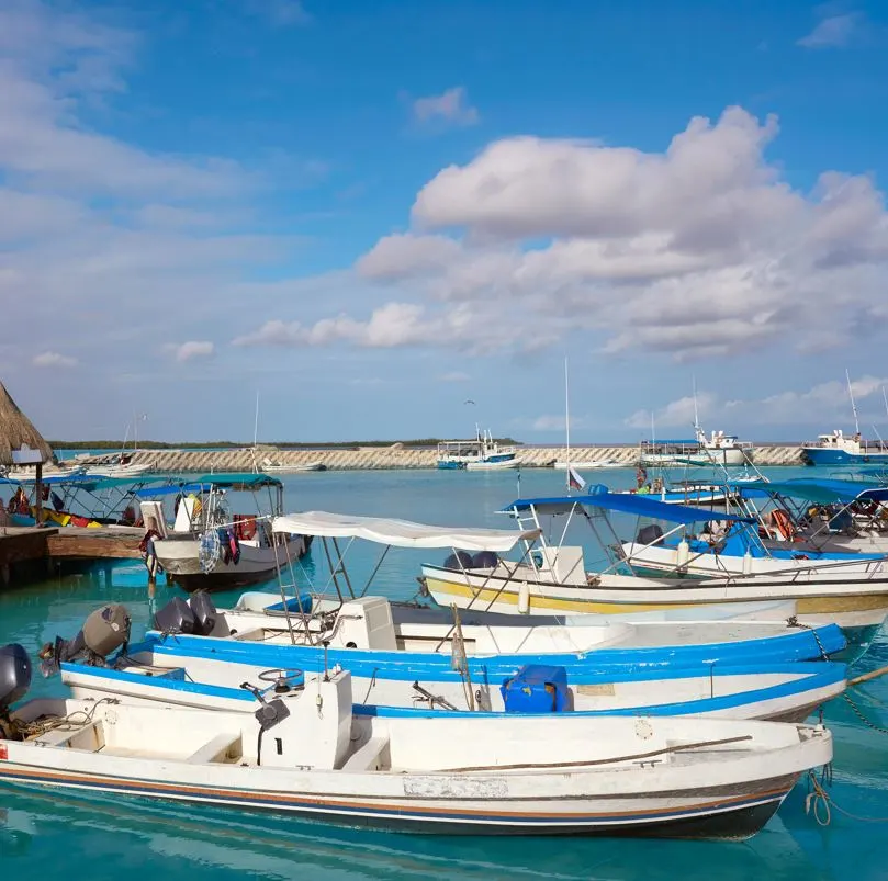 Boats on Docks in Chiquila, Mexico