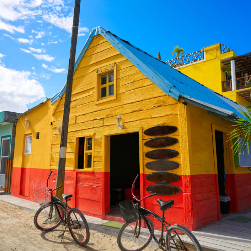 Brightly colored building on Holbox Island