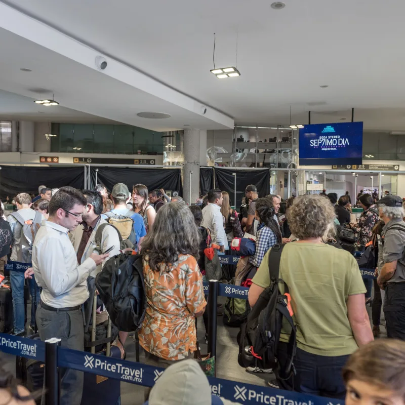 Line for immigration at Cancun Airport