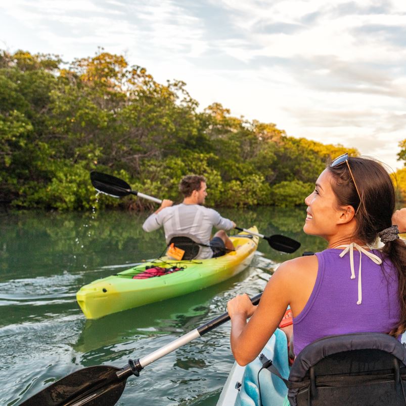 travelers on a kayak adventure in the mexicna caribbean 