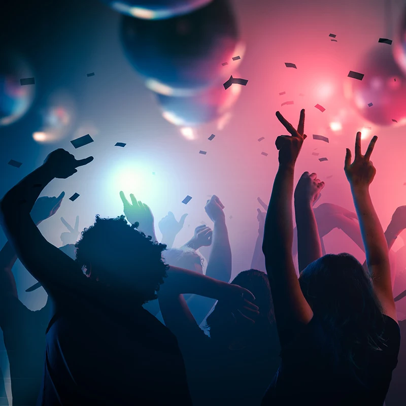 Young travelers inside a Mexican Caribbean nightclub 