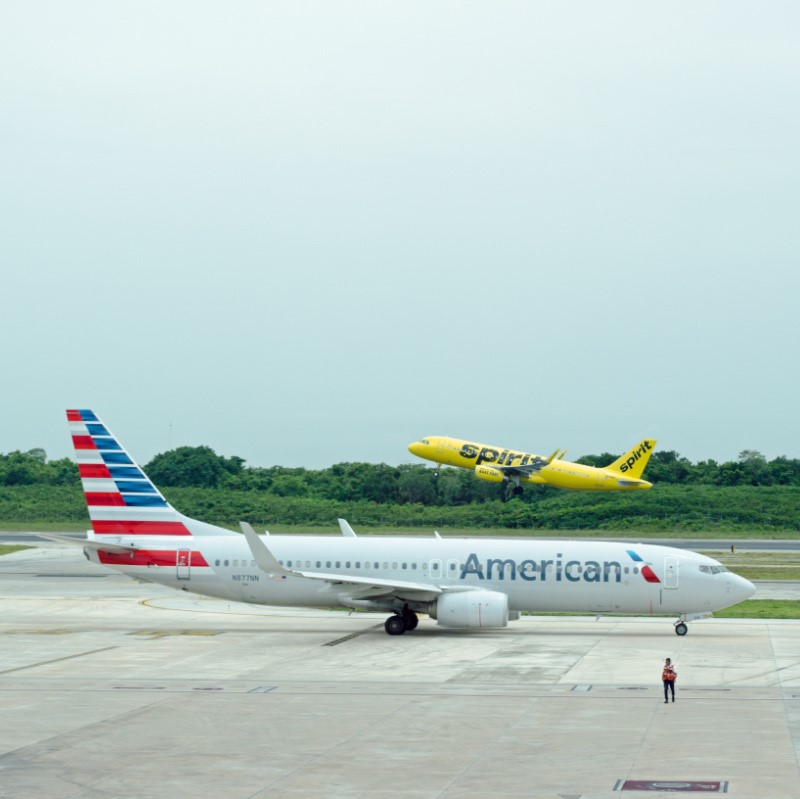 American Airlines and Spirit Airlines on runway