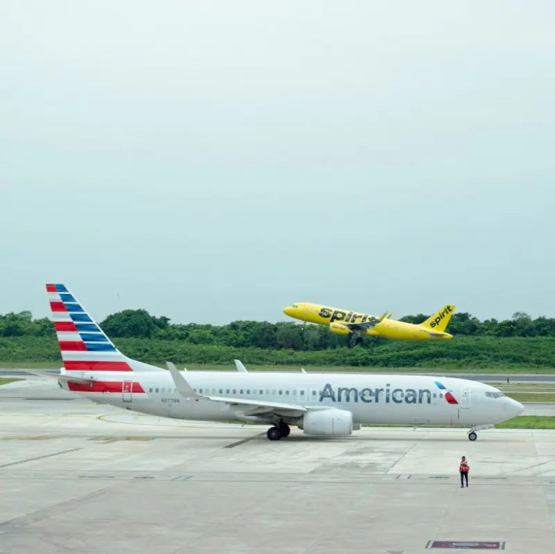 American Airlines and Spirit Airlines on runway