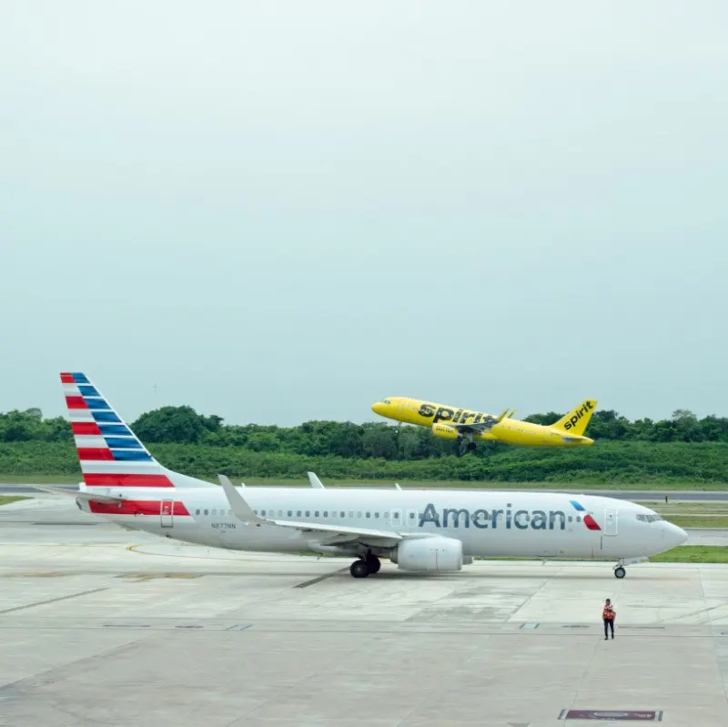 American and Spirit Planes in Cancun, Mexico