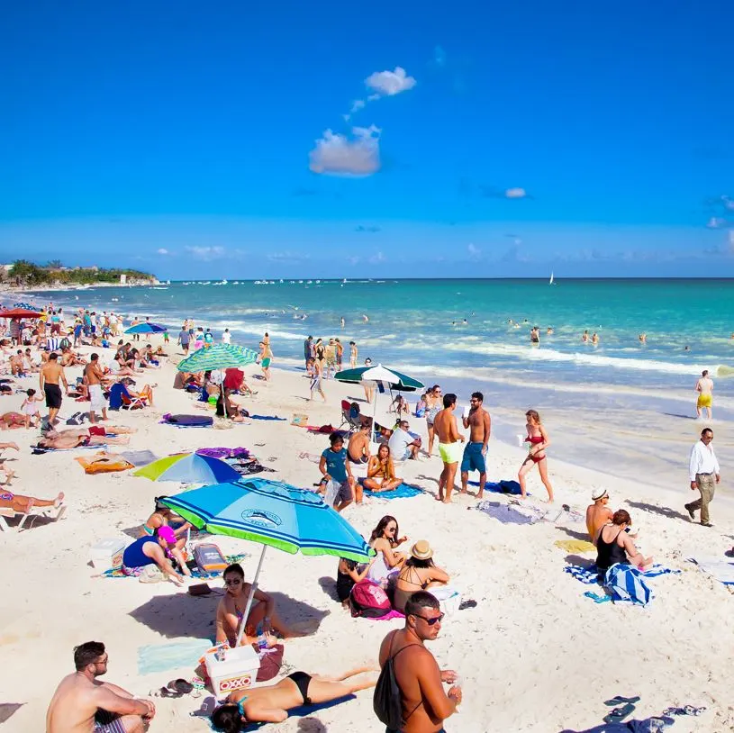 Tourists on beach playa del carmen 