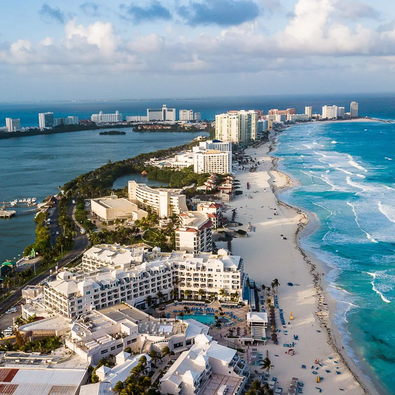 cancun hotel zone from above