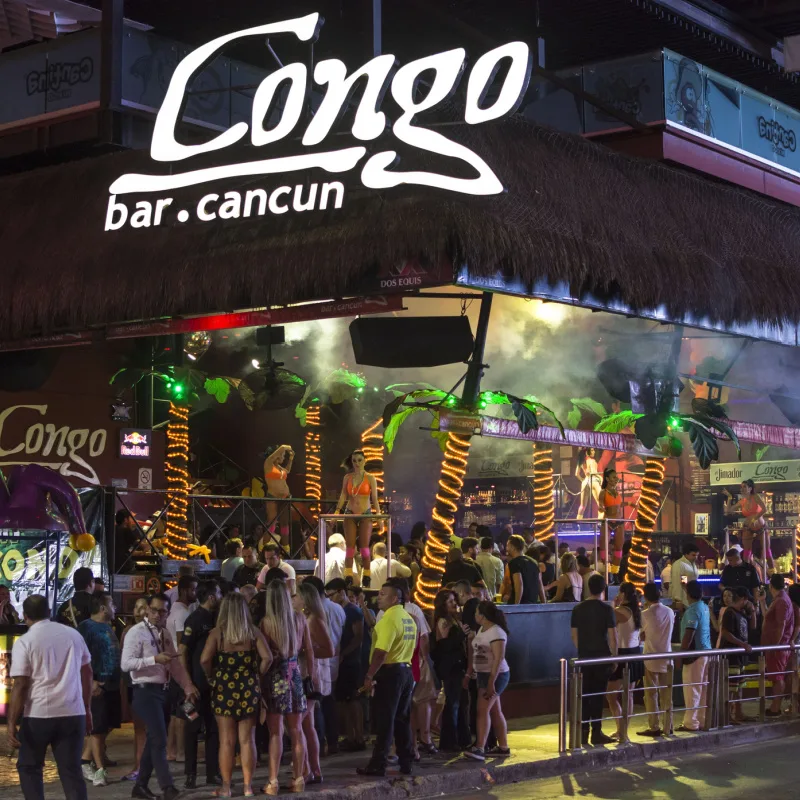 outside of Congo bar in Cancun, typical Cancun nightlife