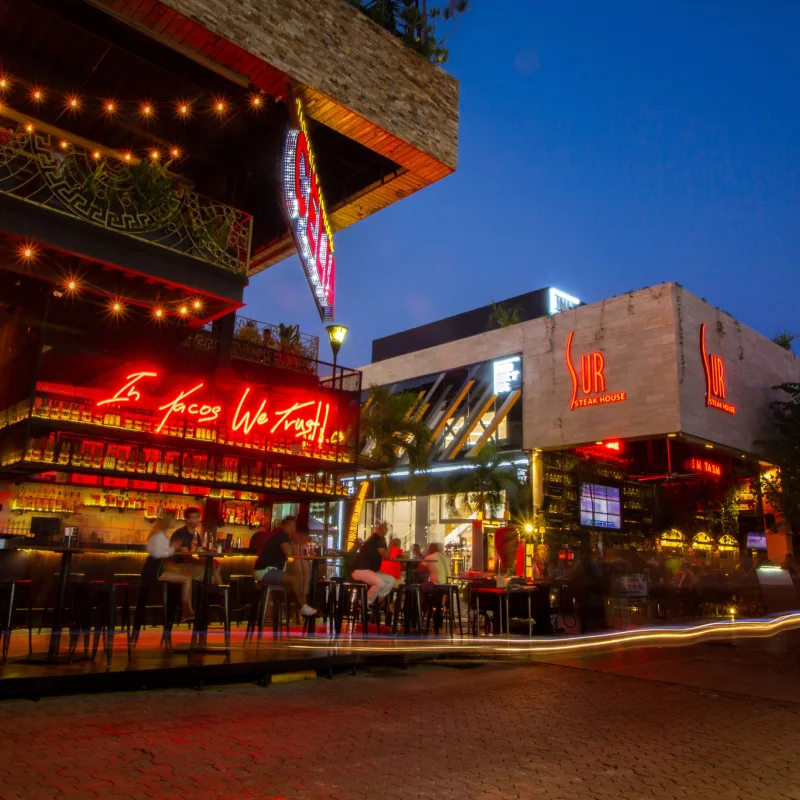 Cancun nightclub area with bars and restaurants