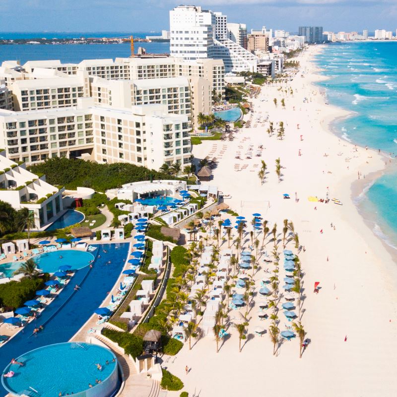 Playa del Carmen hotel resort view from above.