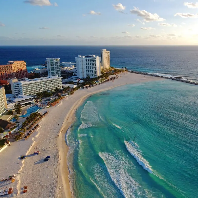 aerial view of Hyatt in Hotel Zone in Cancun