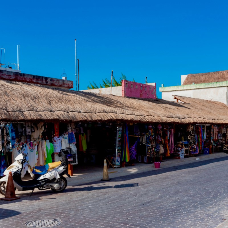 Village Street With Shops in Puerto Morelos