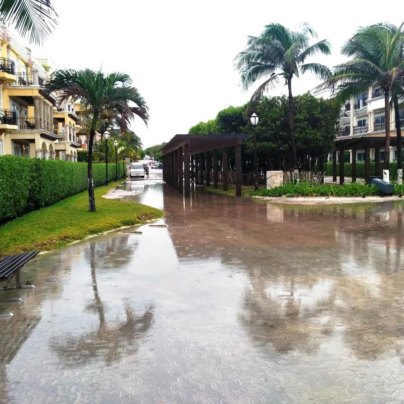 flooded hotel area in cancun