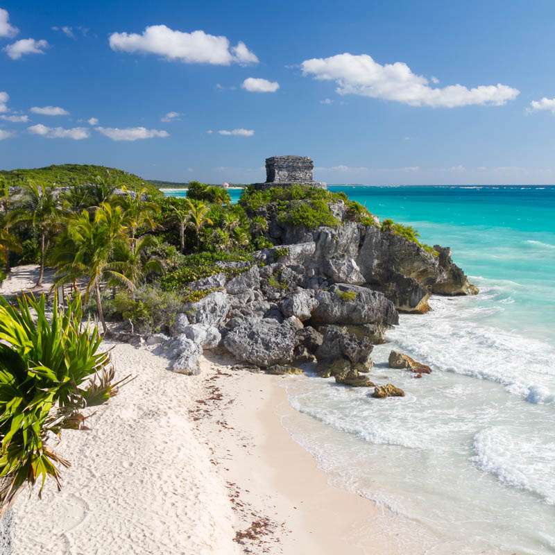 Tulum ruins overlooking the Caribbean sea