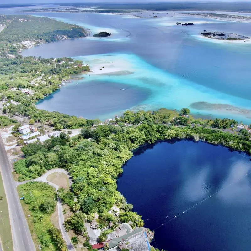 Aerial view bacalar lagoon