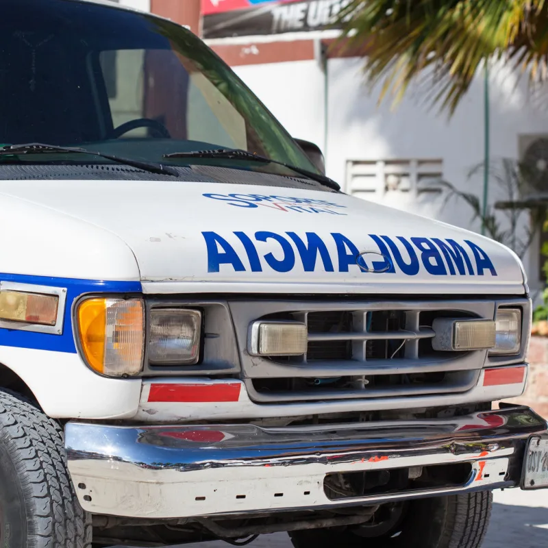 A local ambulance vehicle in the Mexican Caribbean