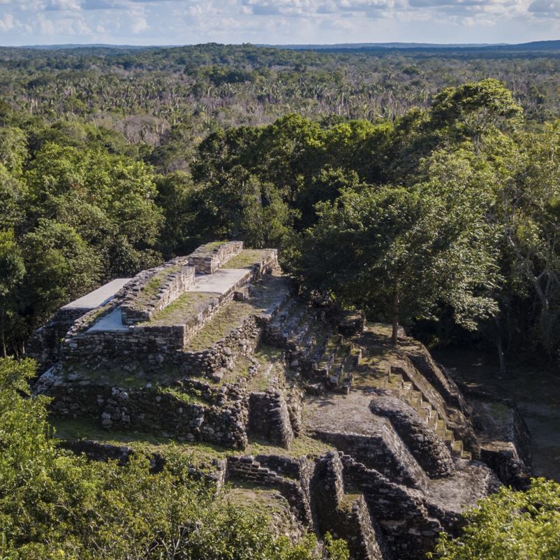 aerial view of achkabal ruins in Bacalar 
