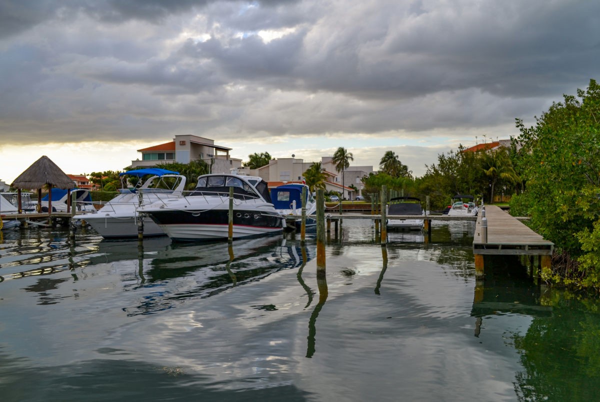 Boats in Cancun Marina on a Cloudy Day 