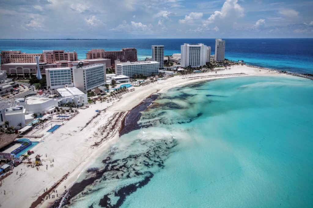 Cancun Sargassum on the Beach in Front of Hotels