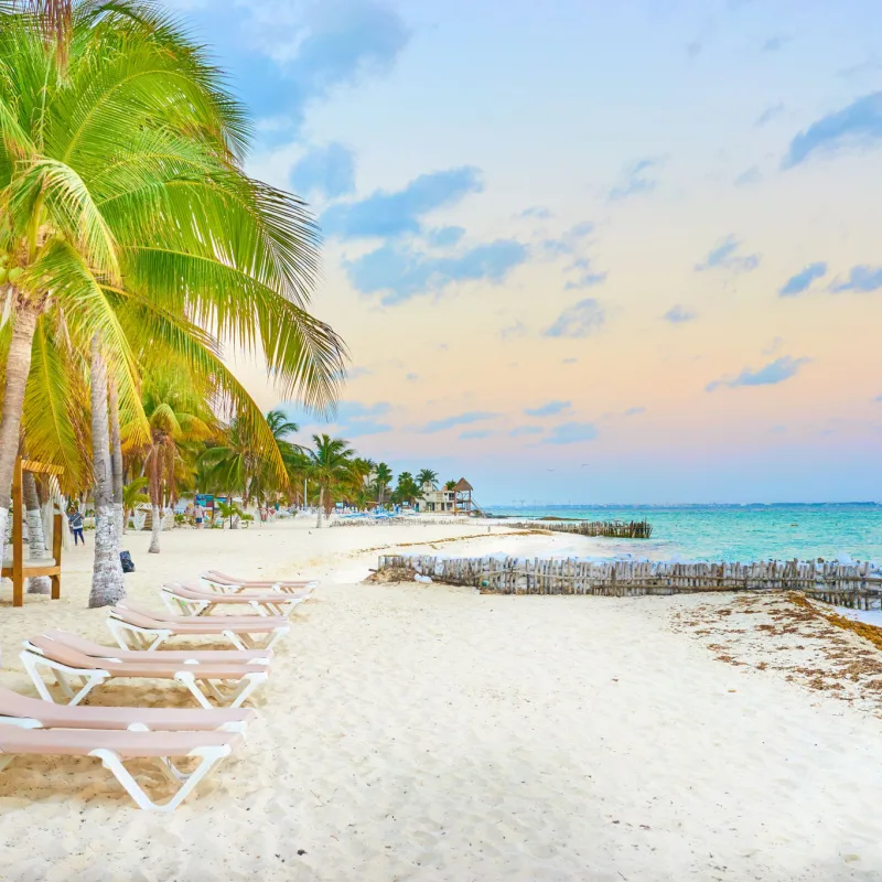 Costa Mujeres beach during the sunset 