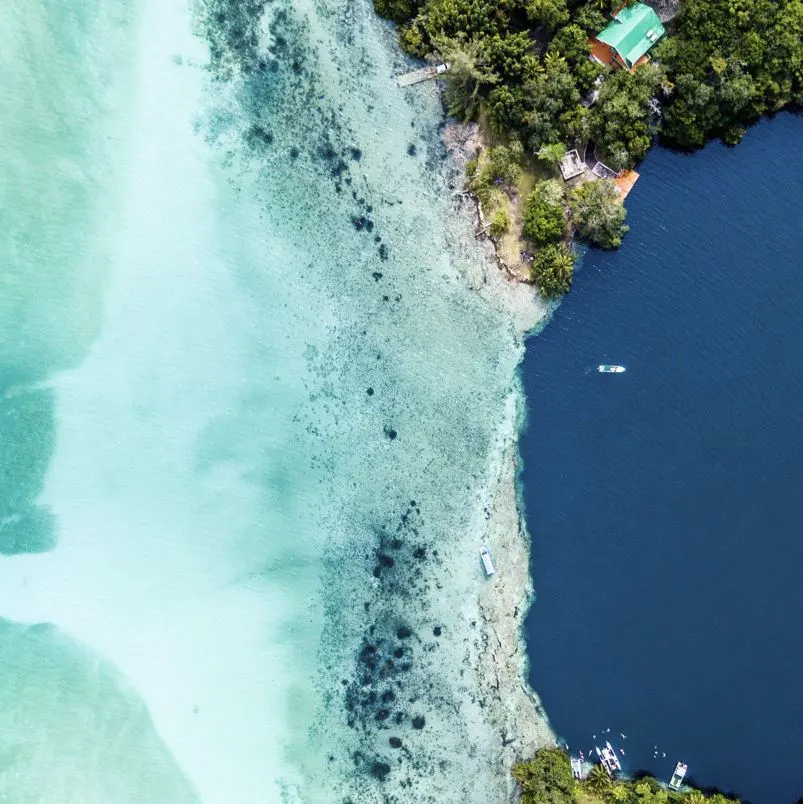 overhead view of beach and ocean
