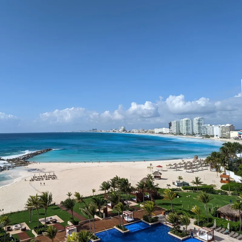 Cancun Coastline and hotels on a sunny day