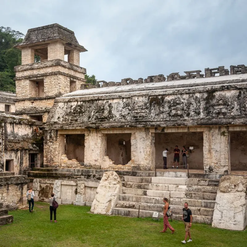 Tourists at Palenque Ruins