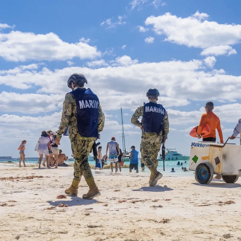 police military beach, cancun