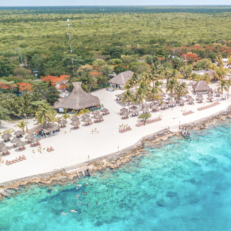 Aerial view of the Caribbean Ocean in Cozumel Island