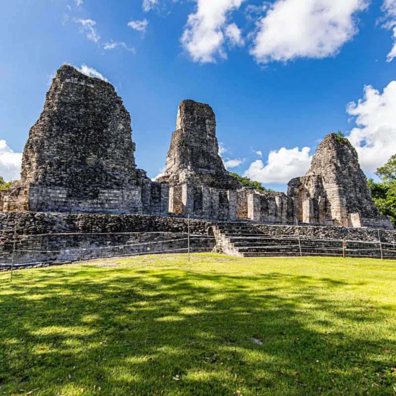 Chetumal Maya ruin with greenery