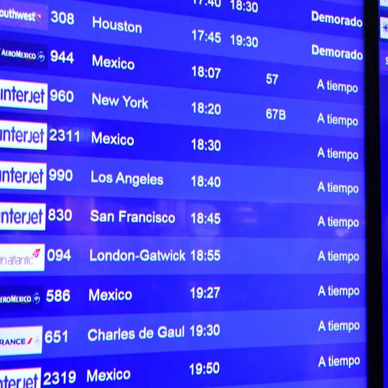 Flight Board showing flights between Cancun International Airport and airports in the United States.