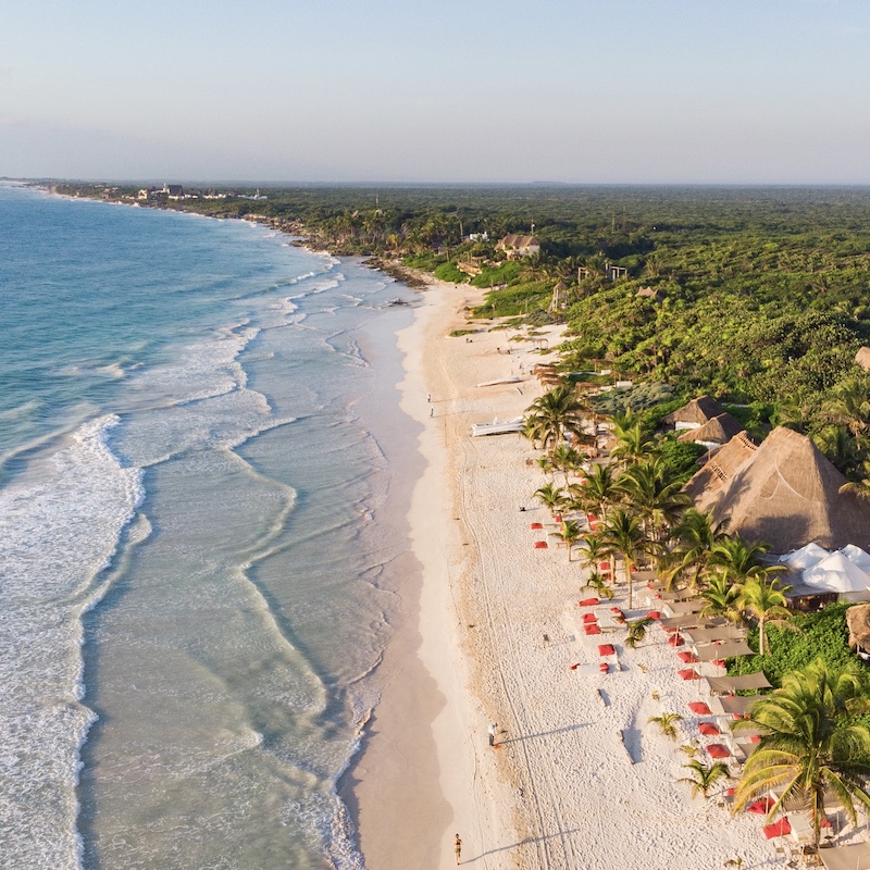drone view of Riviera Maya beach