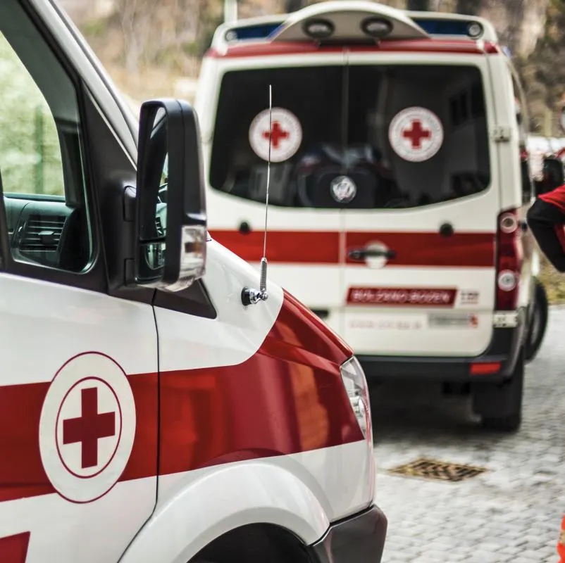 Mexican red cross ambulances parked