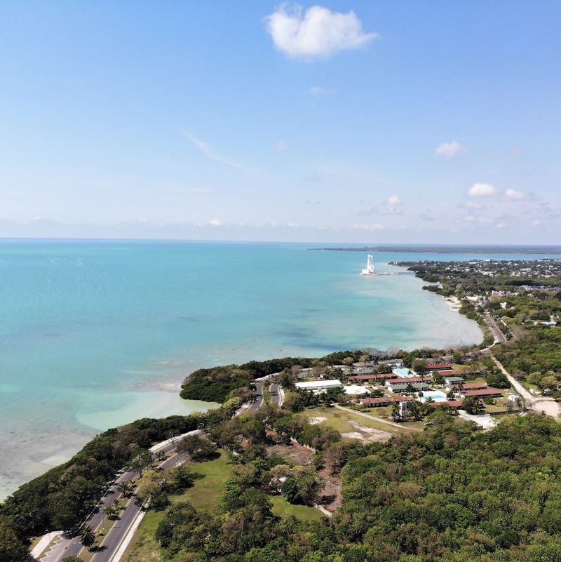 aerial view of a city by Chetumal Bay