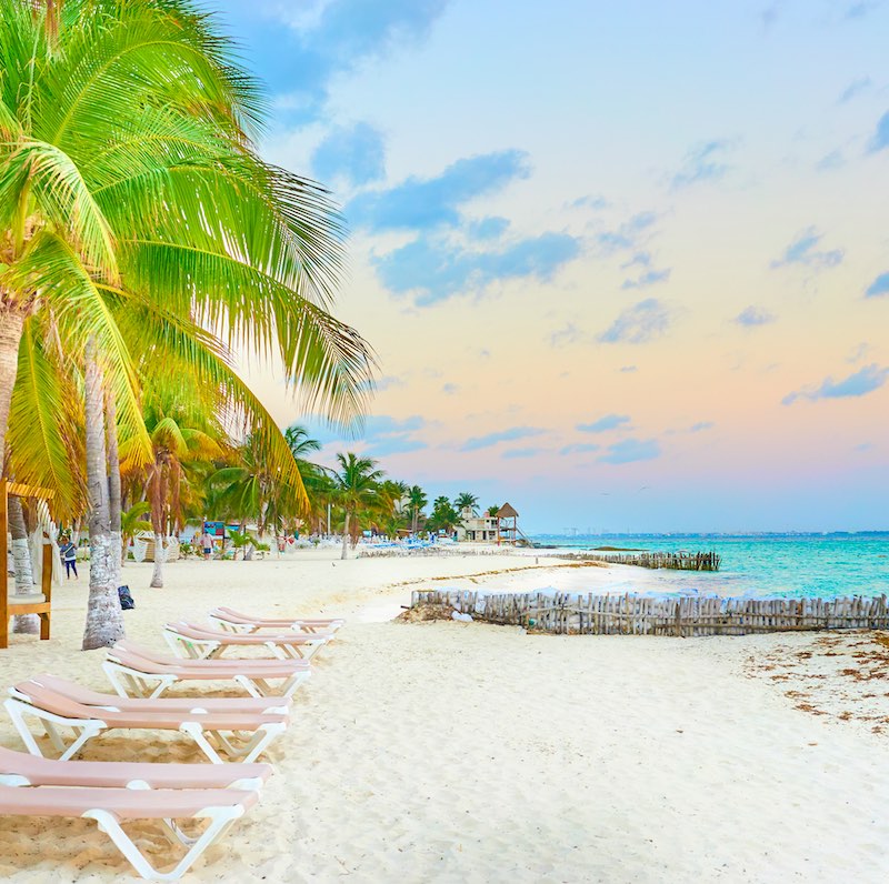 luxurious beach lounge at Isla Mujeres in Mexican Caribbean