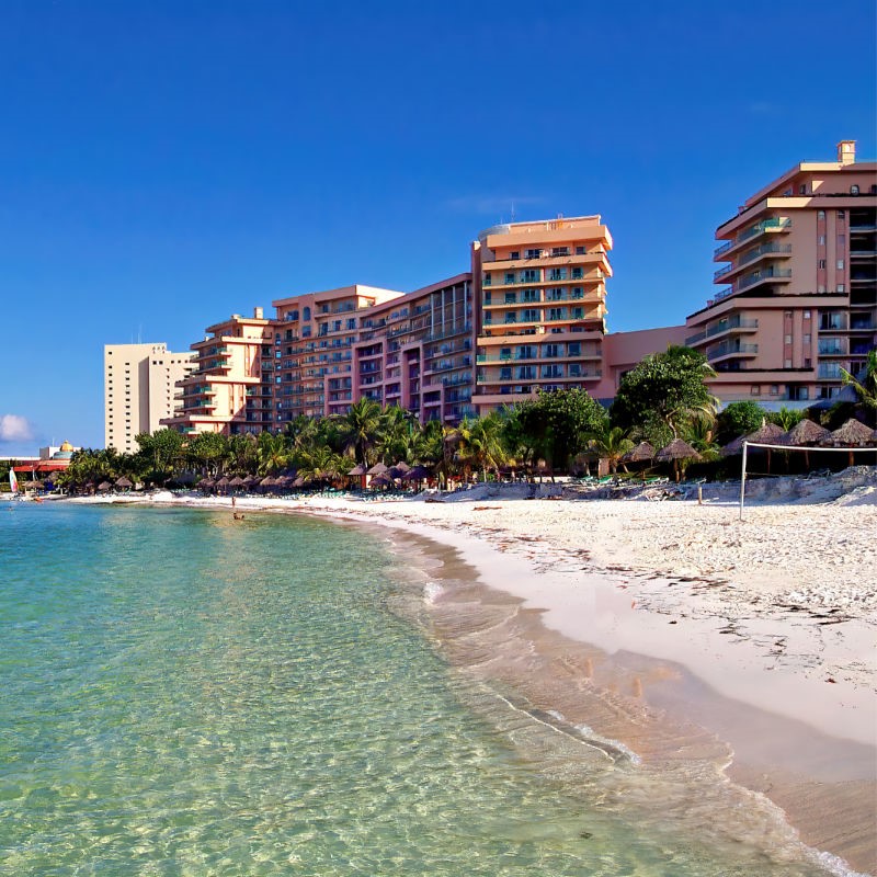 Cancun Hotels, the Caribbean Sea, and White Sand Beaches.