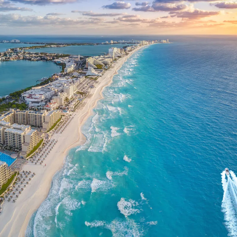 Panoramic view of Cancun beaches and waters
