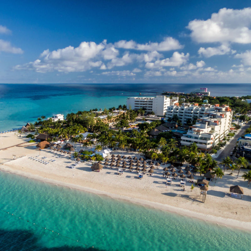 Aerial view of Isla Mujeres and tropical beach