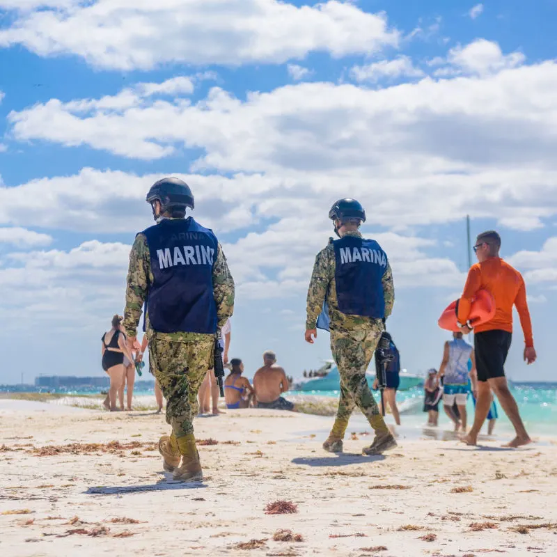 Troops from the Mexican Navy patrolling Isla Mujeres